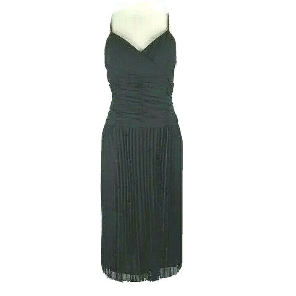 Due Per Due Dress 4 Black Midi Accordion Pleat Long‎ Ruched Bodice Sexy Party